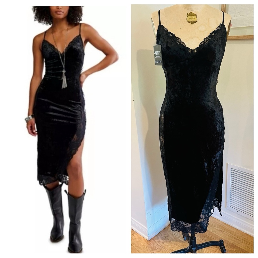 Free People Intimately Raise A Toast Midi Slip Dress, Black, Sm, NWT